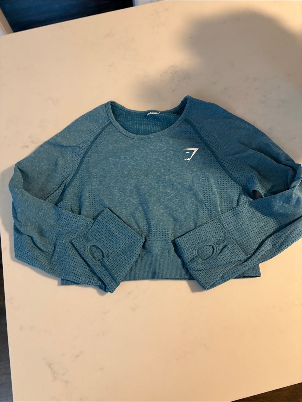 Gymshark Teal Cropped Long-Sleeve Workout Top with Thumbholes